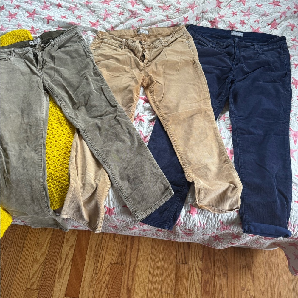 Free People Corduroy Skinny Pants Trio - Olive, Khaki, Navy